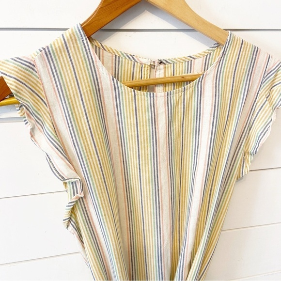 Marine Layer Laney Beachy Stripe Linen Blend Dress W/ Braided Waist Rope Medium - Picture 5 of 12